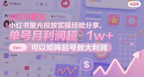 小红书聚光投放实操经验分享，单号月利润超1w+，可以矩阵起号放大利润-旺仔资源库
