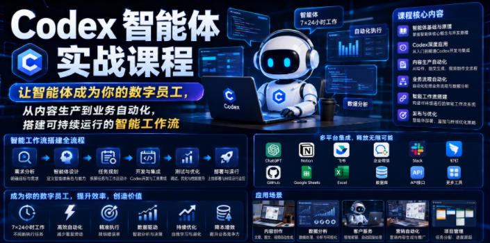 Codex智能体实战课程,让智能体成为你的数字员工,从内容生产到业务自动化,搭建可持续运行的智能工作流-旺仔资源库
