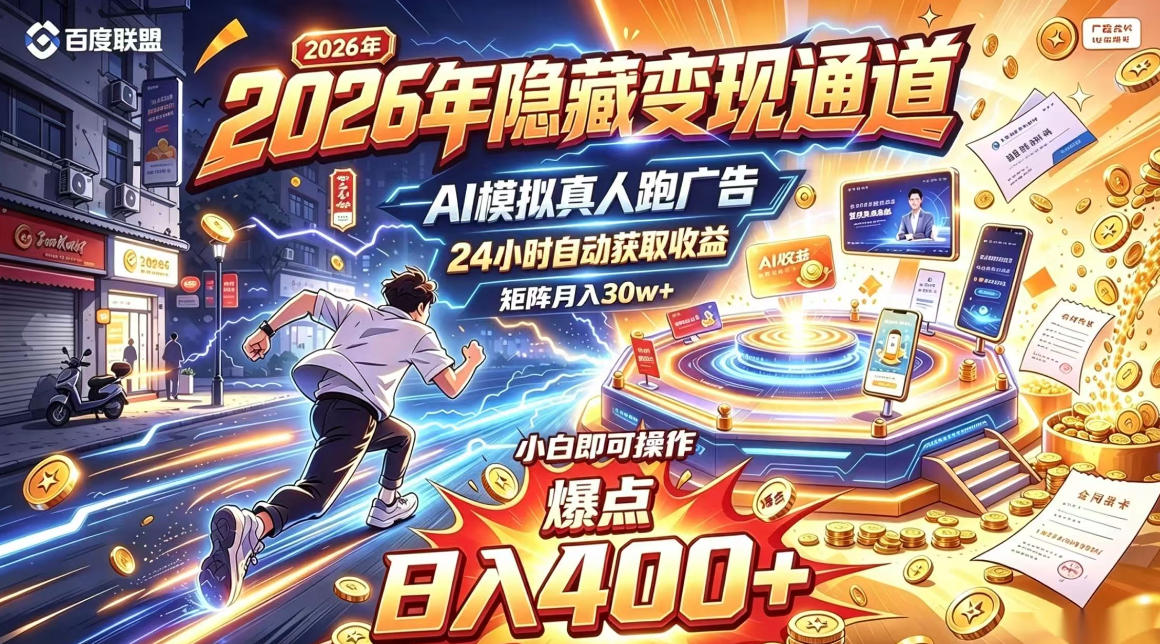 2026年别死磕自媒体，隐藏变现通道，AI模拟真人自动跑广告，小白即可操作，日入400+，矩阵月入可达到30w+【揭秘】-旺仔资源库