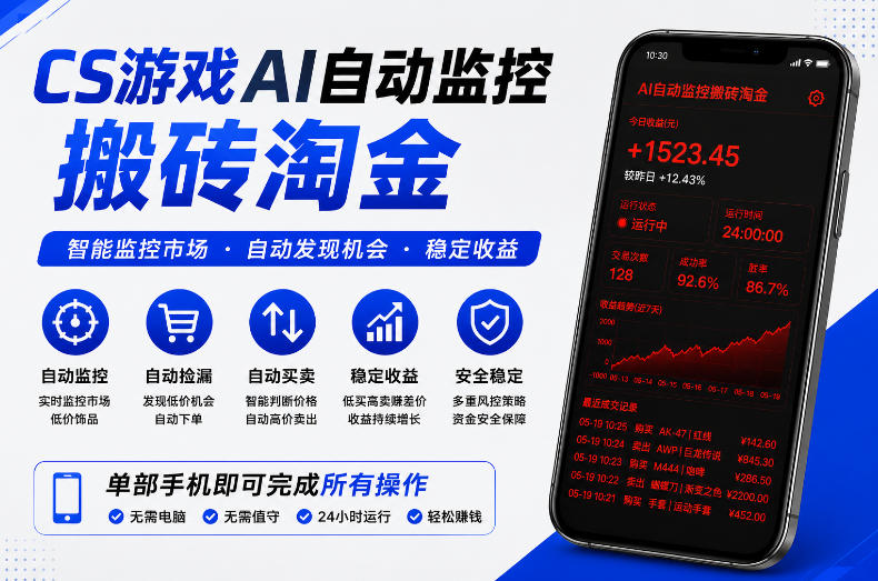 CS游戏AI自动监控搬砖淘金，稳定运行多年，支持任何形式验证，日入300+【揭秘】-旺仔资源库
