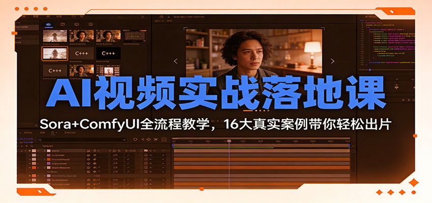 AI视频实战落地课：Sora+ComfyUI全流程教学，16大真实案例带你轻松出片-旺仔资源库