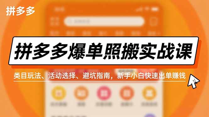 拼多多爆单照搬实战课,类目玩法、活动选择、避坑指南,新手小白快速出单赚钱-旺仔资源库