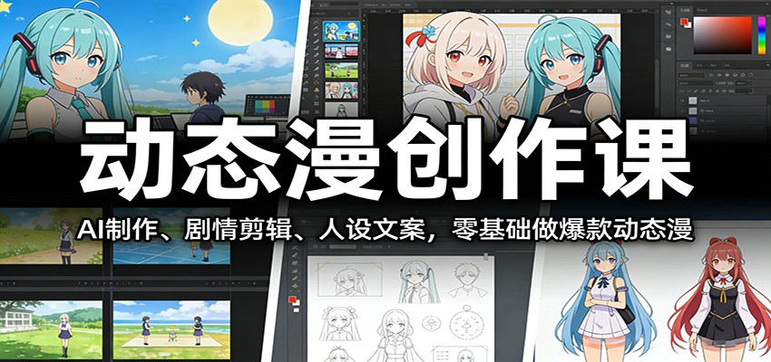 动态漫创作课：AI制作、剧情剪辑、人设文案，零基础做爆款动态漫-旺仔资源库