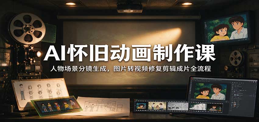 AI怀旧动画制作课：人物场景分镜生成，图片转视频修复剪辑成片全流程-旺仔资源库