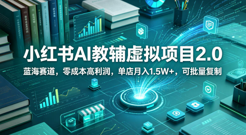 小红书AI教辅虚拟项目2.0，蓝海赛道，零成本高利润，单店月入1.5W+，可批量复制-旺仔资源库