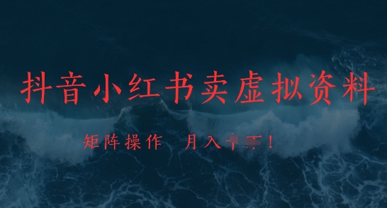 抖音小红书卖虚拟资料，市场需求一直存在，矩阵操作，月入1w+-旺仔资源库