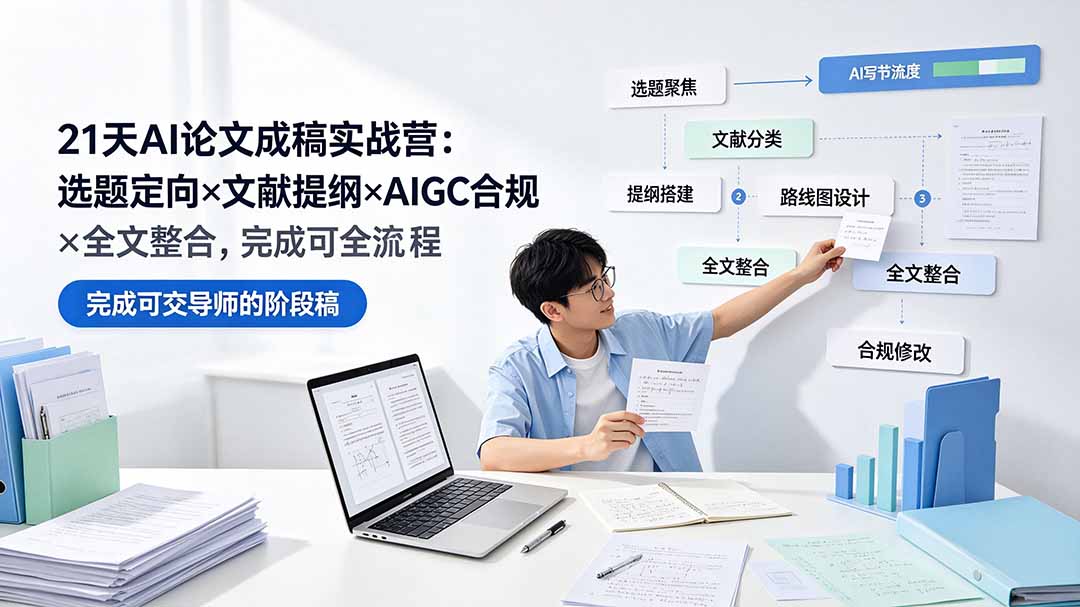 21天AI论文成稿实战营：选题定向×文献提纲×AIGC合规×全文整合，完成可交导师的阶段稿-旺仔资源库