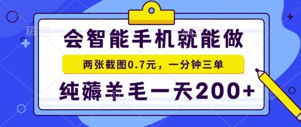 2025年零撸手机项目，二十秒一单，纯薅羊毛，一天200+做就有【揭秘】-旺仔资源库
