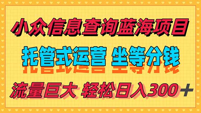 稳定日入300＋，小众信息查询蓝海项目，全程懒人式托管，解放你的时间-旺仔资源库