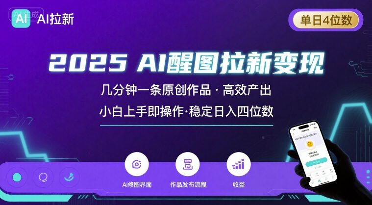 2025最强AI醒图拉新，几分钟一条原创作品，单日收入4位数，小白也能上手操作-旺仔资源库