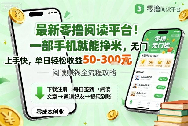 最新零撸阅读平台！一部手机就能挣米，无门槛上手快，单日轻松收益50-3张【揭秘】-旺仔资源库
