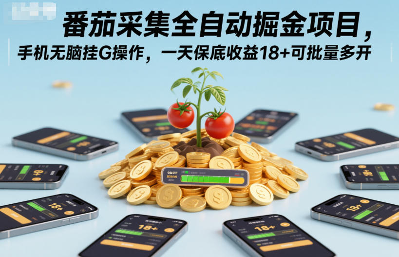 番茄采集全自动掘金项目，手机无脑挂G操作，一天保底收益18+可批量多开【揭秘】-旺仔资源库