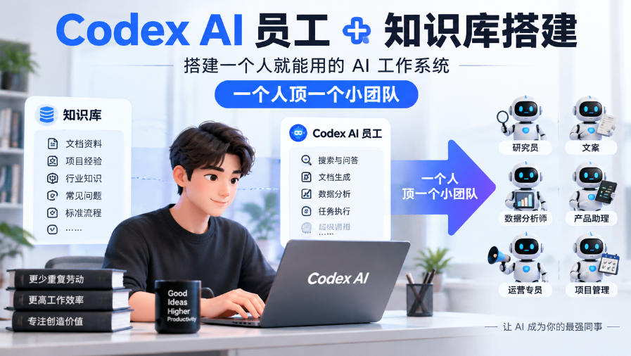 Codex AI员工+知识库搭建，搭建一个人就能用的AI工作系统，一个人顶一个小团队-旺仔资源库