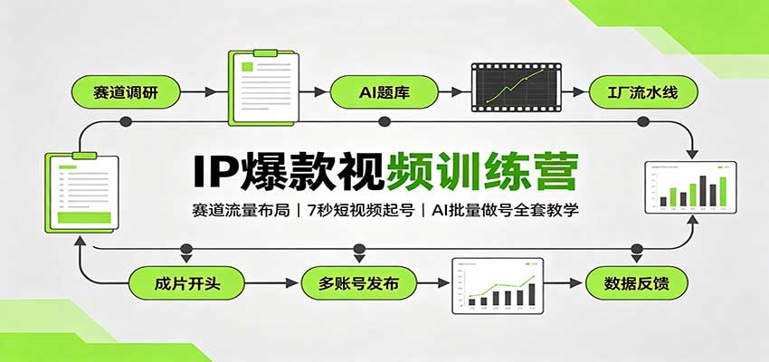 IP爆款视频训练营：赛道流量布局，7秒短视频起号，AI批量做号全套教学-旺仔资源库