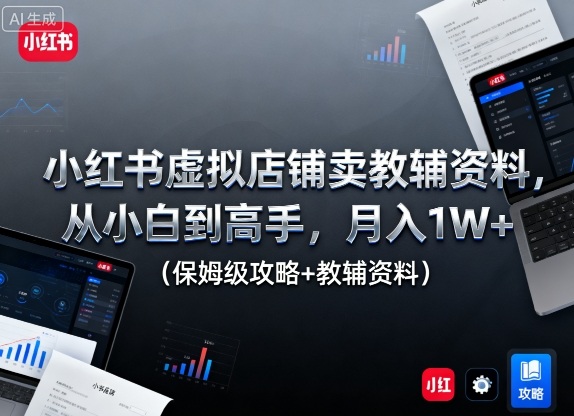 小红书虚拟店铺卖教辅资料，从小白到高手，月入1W+(保姆级攻略+教辅资料)-旺仔资源库