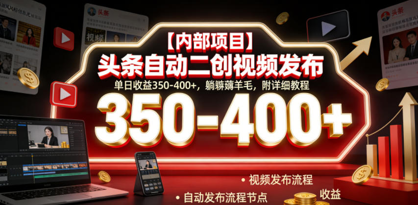 【内部项目】头条自动二创视频发布，单日收益350-400+，躺賺薅羊毛，附详细教程【揭秘】-旺仔资源库