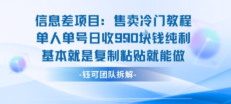 信息差项目：售卖冷门教程单人单号日收9张纯利基本就是复制粘贴就能做-旺仔资源库