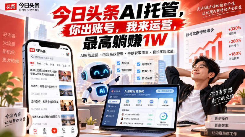 今日头条AI托管,你出账号,我来运营,最高躺賺1W【揭秘】-旺仔资源库