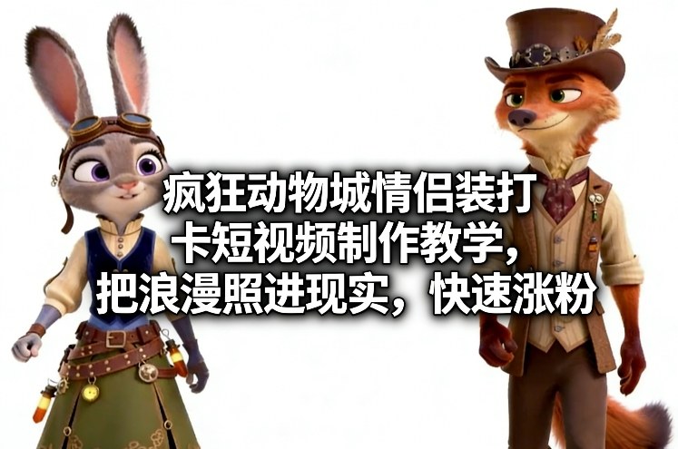 疯狂动物城情侣装打卡短视频制作教学，把浪漫照进现实，快速涨粉-旺仔资源库