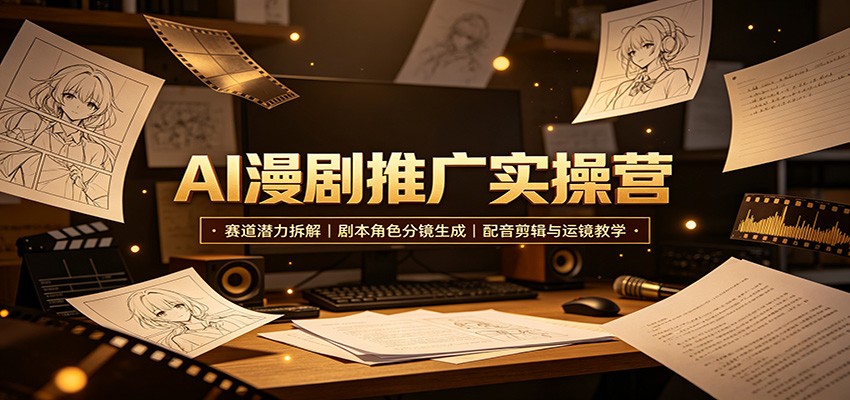 AI漫剧推广实操营:赛道潜力拆解,剧本角色分镜生成,配音剪辑与运镜教学-旺仔资源库