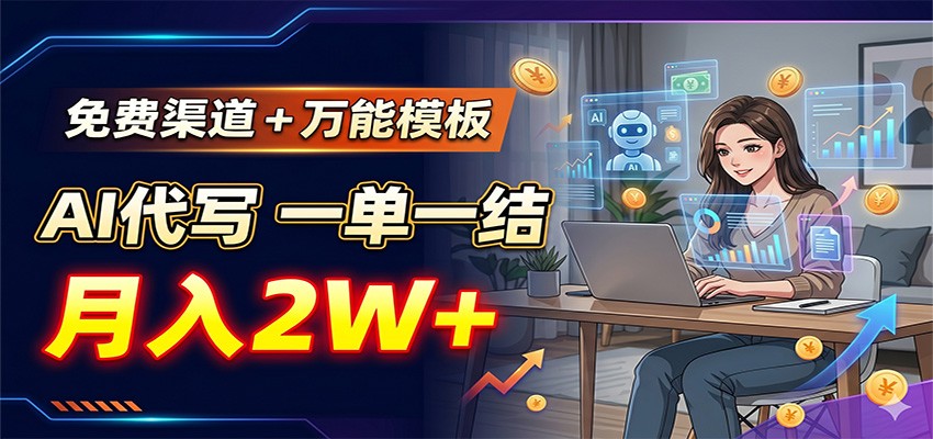 免费渠道+万能模板,AI代写一单一结,月入2W+-旺仔资源库