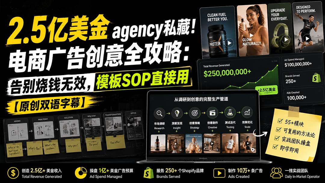2.5亿美金agency私藏!电商广告创意全攻略:告别烧钱无效,模板SOP直接用【原创双语字幕】-旺仔资源库
