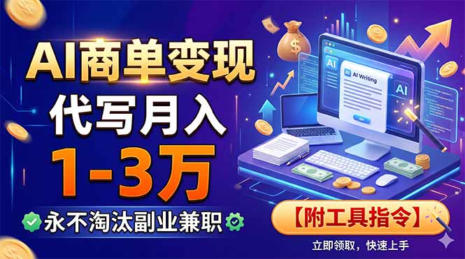 AI商单变现，靠代写月入1-3万，永不淘汰副业兼职【附工具指令】-旺仔资源库