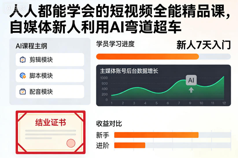 人人都能学会的短视频全能精品课,自媒体新人利用AI弯道超车-旺仔资源库