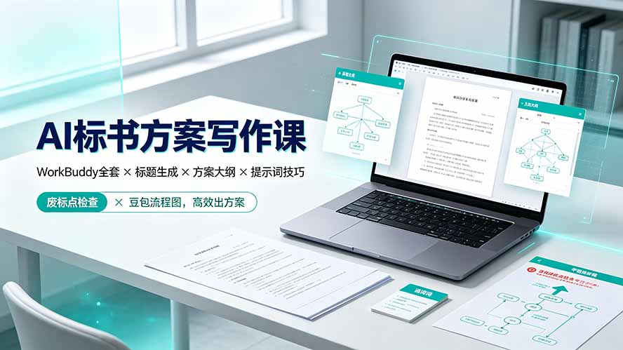 AI标书方案写作课:WorkBuddy全套×标题生成×方案大纲×提示词技巧×废标点检查×豆包流程图,高效出方案-旺仔资源库