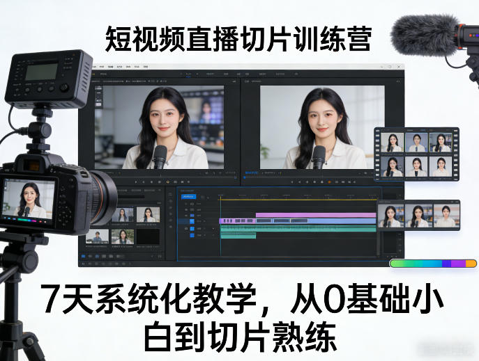 短视频直播切片训练营，7天系统化教学，从0基础小白到切片熟练-旺仔资源库