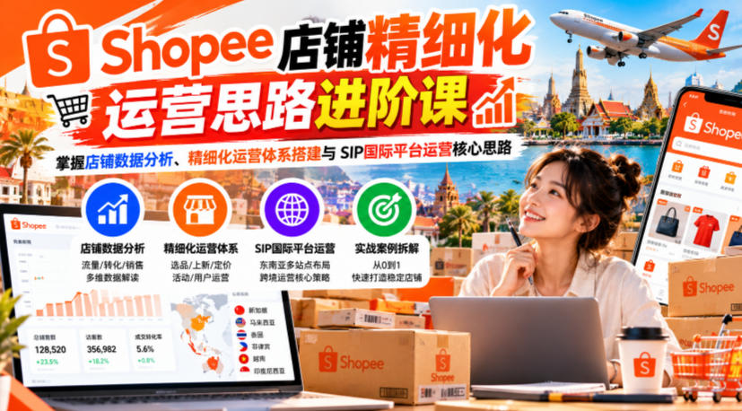Shopee店铺精细化运营思路进阶课,掌握店铺数据分析、精细化运营体系搭建与SIP国际平台运营核心思路-旺仔资源库