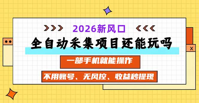 全自动采集项目还能玩吗?2026实测新风口 一部手机就能操作-旺仔资源库