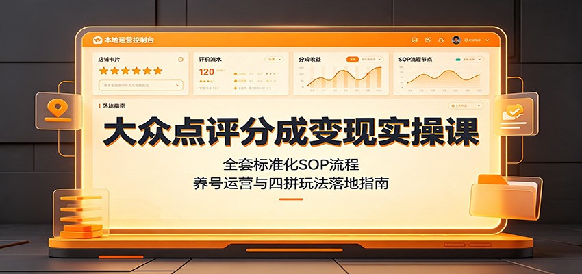 大众点评分成变现实操课:全套标准化SOP流程,养号运营与四拼玩法落地指南-旺仔资源库