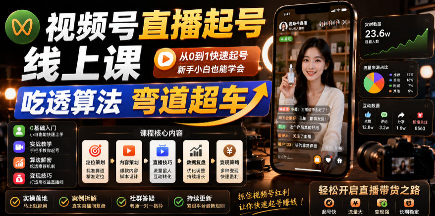 视频号直播起号线上课,吃透算法弯道超车(2026年6月)-旺仔资源库