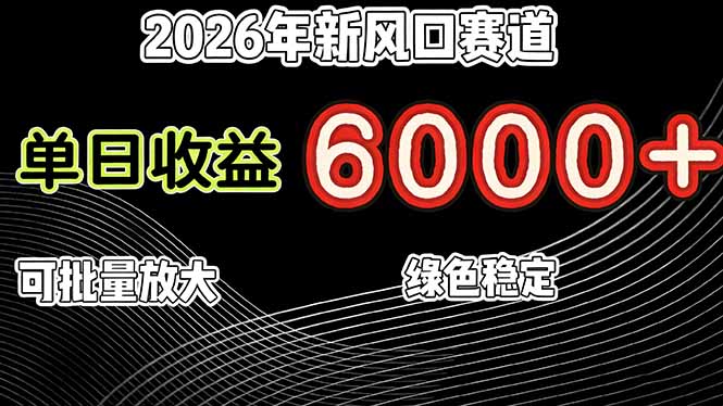2026年新风口赛道，当日6000+以上，可批量放大，月收入20万+，长期绿色稳定的项目-旺仔资源库