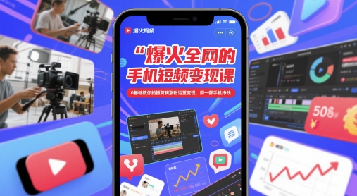 爆火全网的手机短视频变现课，0基础教你拍摄剪辑涨粉运营变现，用一部手机挣钱-旺仔资源库