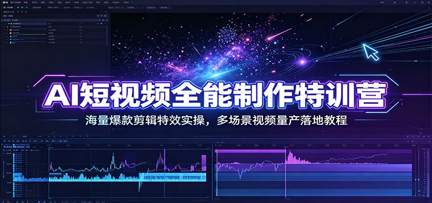 AI短视频全能制作特训营:海量爆款剪辑特效实操,多场景视频量产落地教程-旺仔资源库