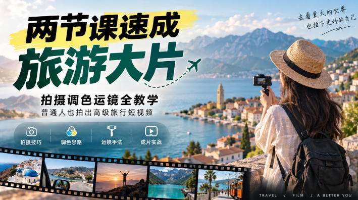 两节课速成旅游大片｜拍摄调色运镜全教学，普通人也拍出高级旅行短视频-旺仔资源库