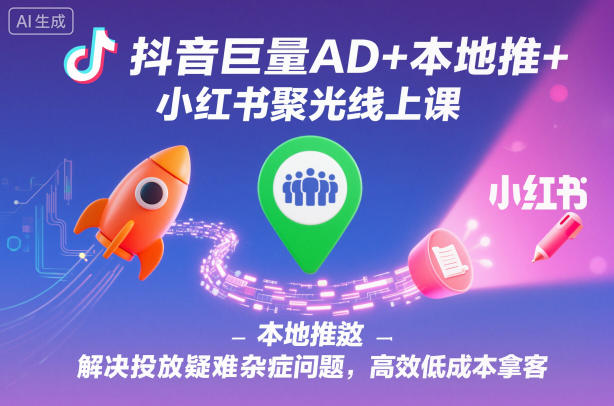 抖音巨量AD+本地推+小红书聚光线上课，解决投放疑难杂症问题，高效低成本拿客-旺仔资源库