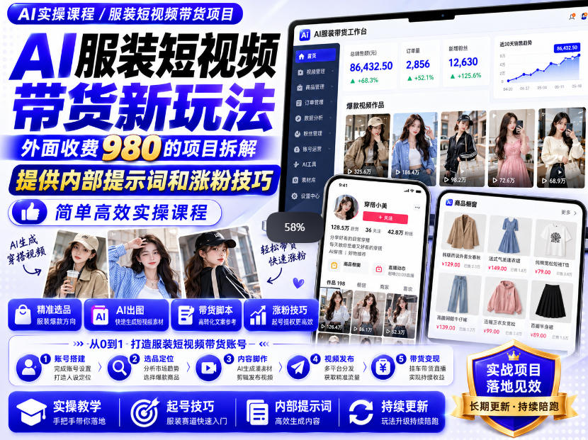 外面收费980AI快手带货系统课程,内部课程首次外放,操作简单高效,一分钟一条爆款视频-旺仔资源库