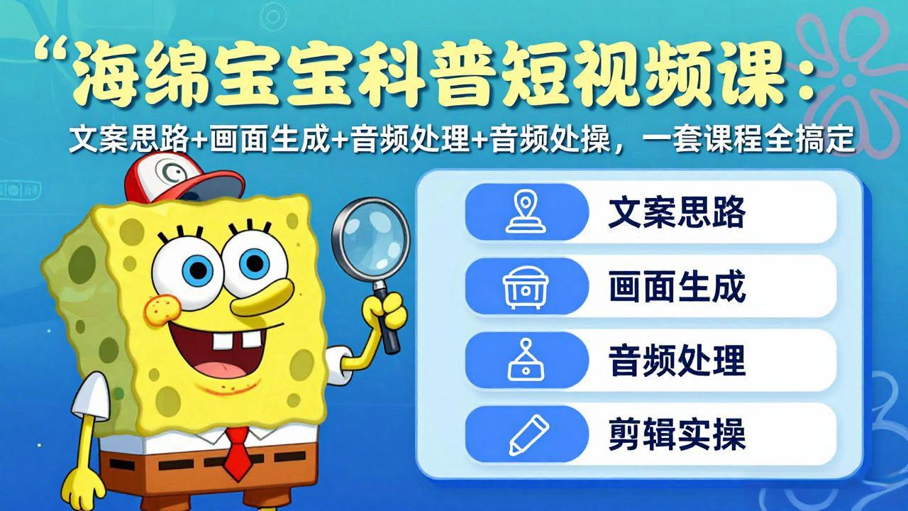 海绵宝宝科普短视频课:文案思路+画面生成+音频处理+剪辑实操,一套课程全搞定-旺仔资源库