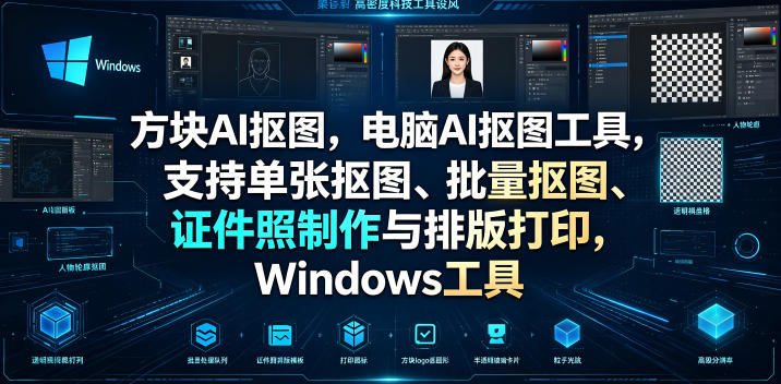 方块AI抠图，电脑AI抠图工具，支持单张抠图、批量抠图、证件照制作与排版打印，Windows工具-旺仔资源库