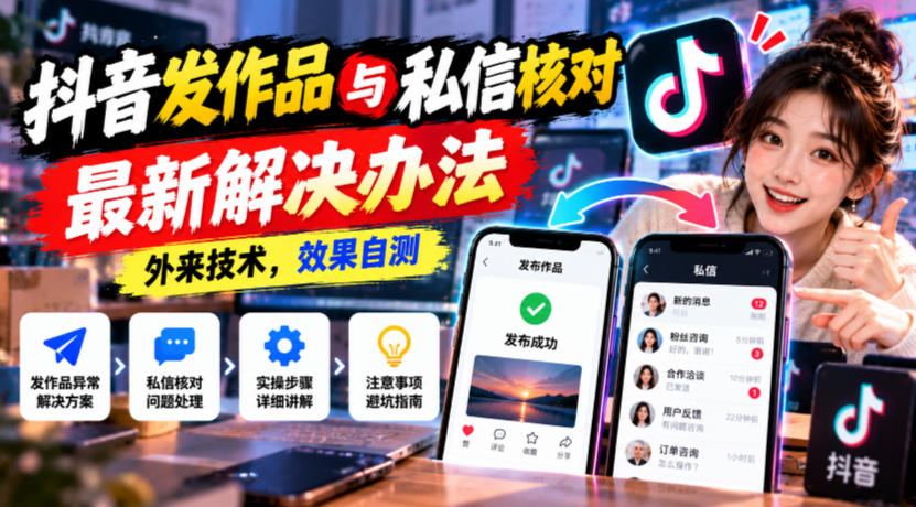 抖音发作品与私信核对最新解决办法，外来技术，效果自测-旺仔资源库