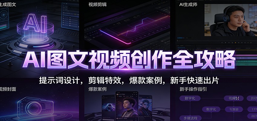 AI图文视频创作全攻略:提示词设计,剪辑特效,爆款案例,新手快速出片-旺仔资源库
