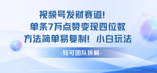 视频号发财赛道单条7W点赞变现四位数方法简单易复制小白玩法-旺仔资源库