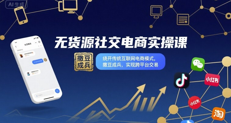 无货源社交电商实操课，绕开传统互联网电商模式，撒豆成兵，实现跨平台交易-旺仔资源库