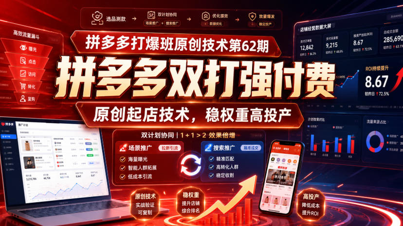 拼多多打爆班原创技术第62期，拼多多双打强付费，原创起店技术，稳权重高投产-旺仔资源库