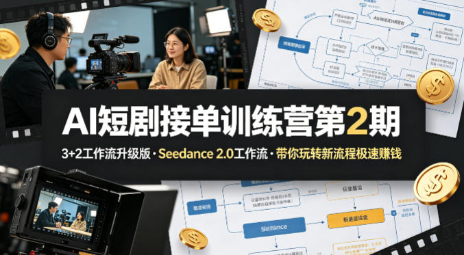 AI短剧接单训练营第2期,3+2工作流升级版,Seedance 2.0工作流,带你玩转新流程极速賺钱-旺仔资源库
