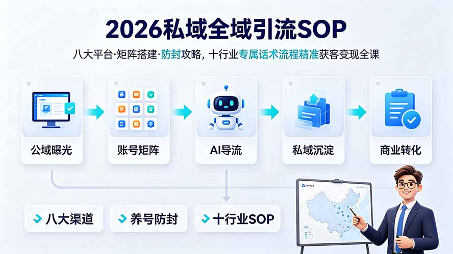 2026私域全域引流SOP|八大平台·矩阵搭建·防封攻略,十行业专属话术流程精准获客变现全课-旺仔资源库