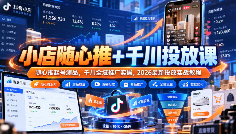 小店随心推+千川投放课|随心推起号测品,千川全域推广实操,2026最新投放实战教程-旺仔资源库
